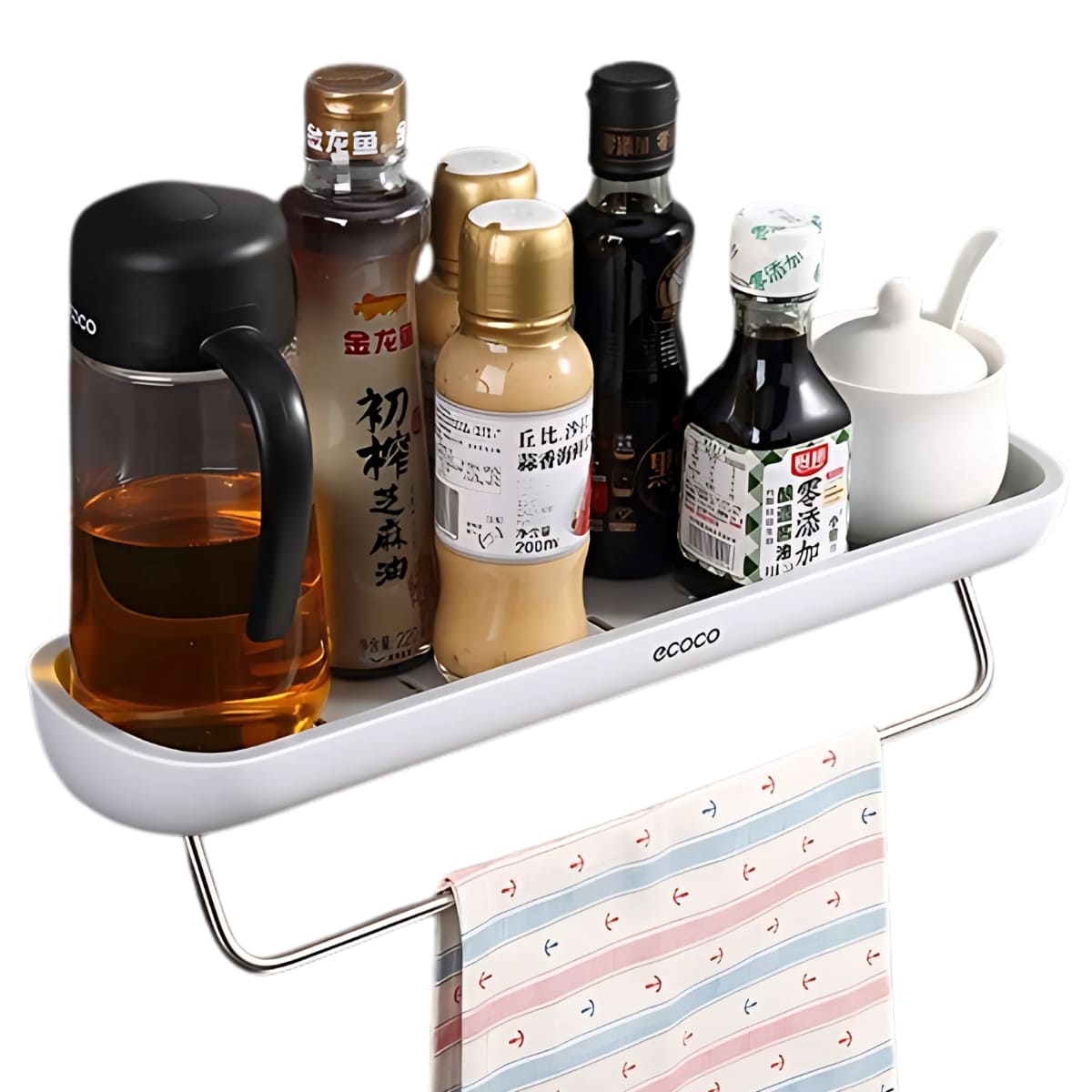 Repisa Adhesiva para Baño con Colgador Gris 485GR03