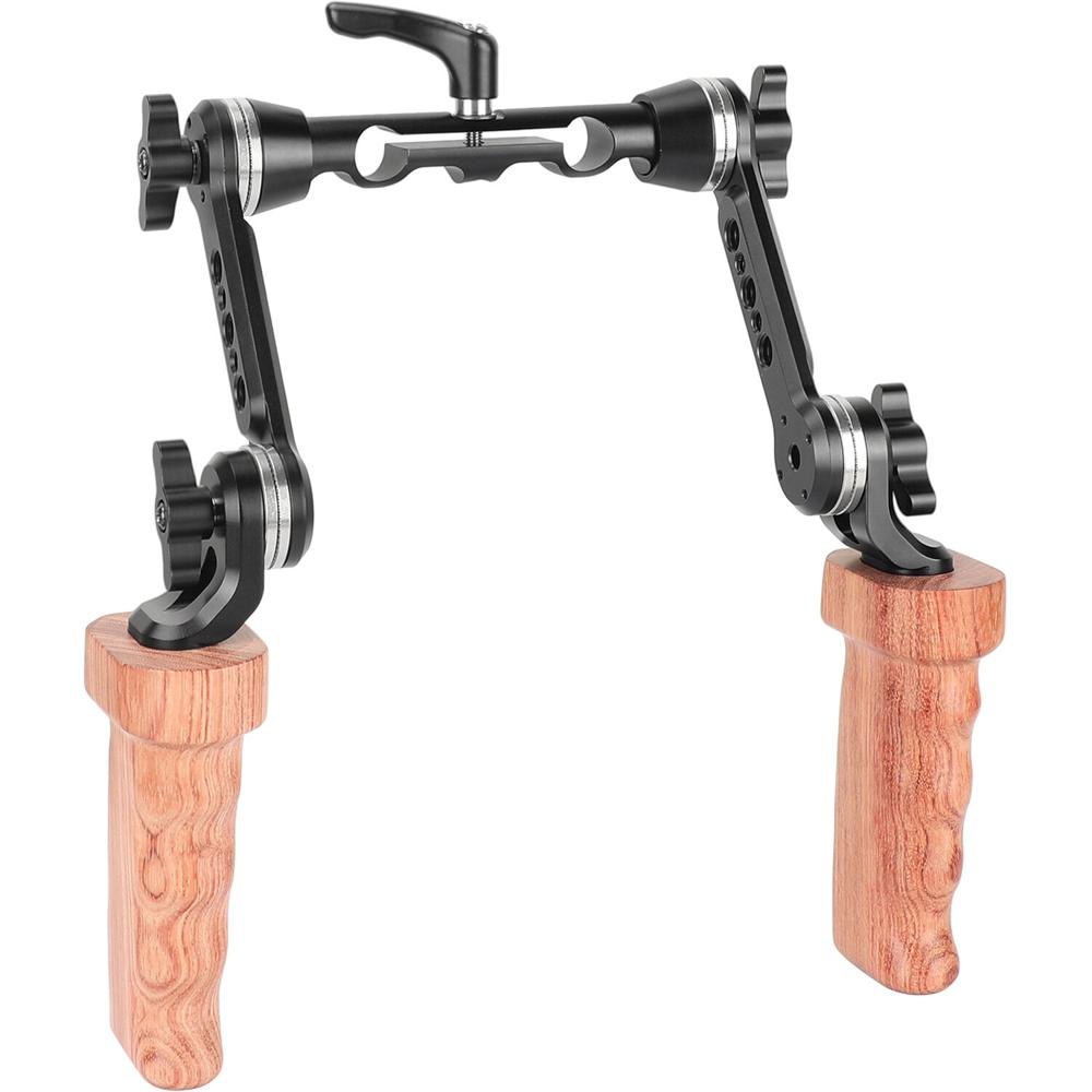 CAMVATE Par de Manijas de Madera con Brazos de Extensión y Abrazadera de Varilla de 15mm