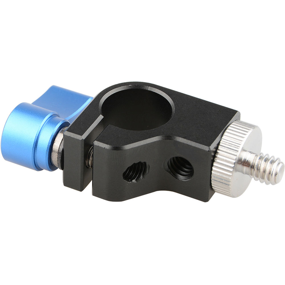 CAMVATE Abrazadera Simple de 15mm con Rosca 1/4""-20 y Tornillo (Perilla Azul) - Dos Orificios de Ac