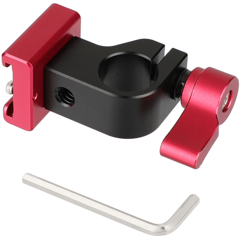 CAMVATE Abrazadera de Varilla Simple de 15mm con Adaptador de Zapata Fría (Palanca de Bloqueo Roja)