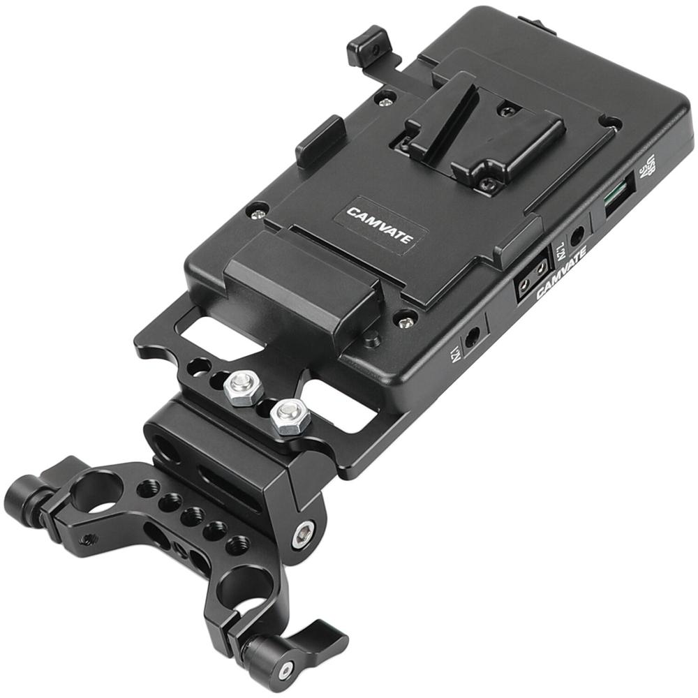 Placa de Batería V-Mount CAMVATE con Divisor de Energía y Soporte Ajustable de 15mm
