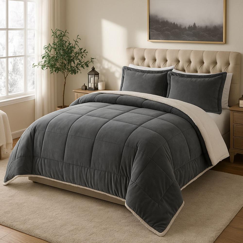 Edredon Nube Hogar Queen Invernia Set Cuadros Felpa con Sherpa con