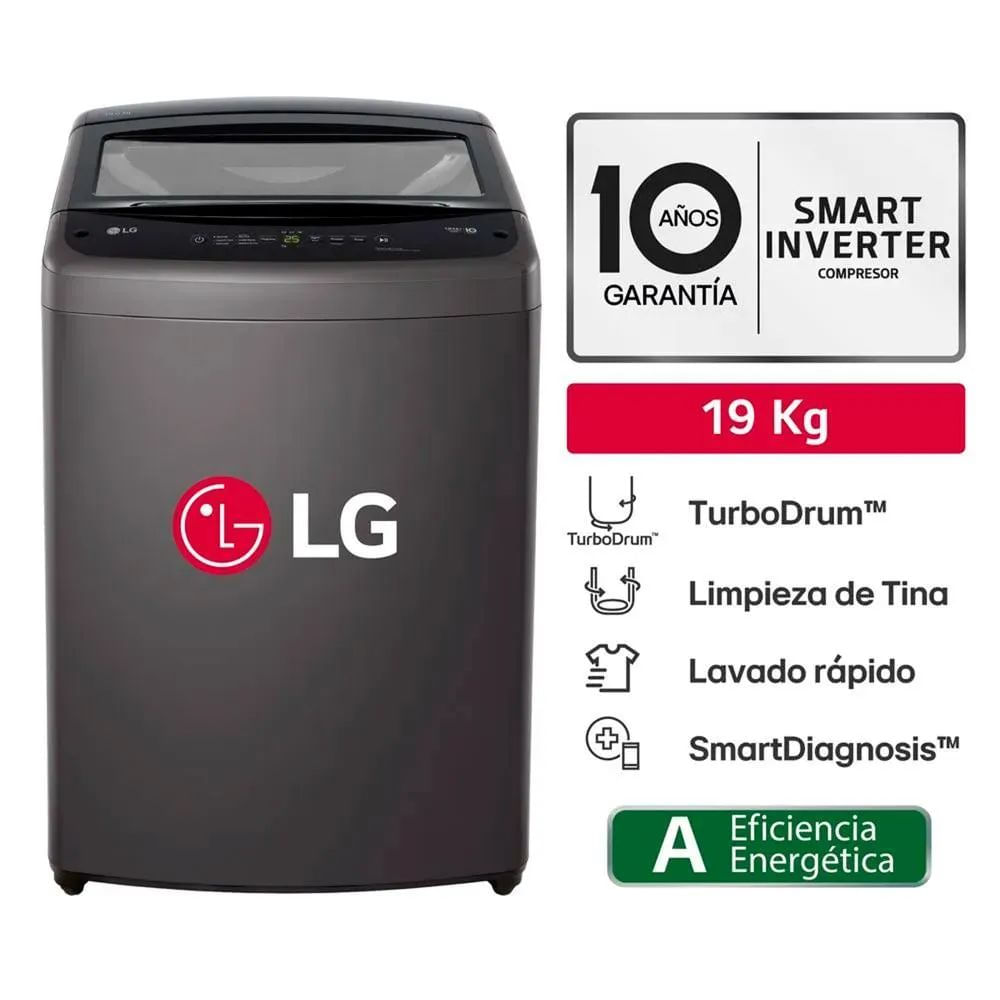 Lavadora LG 19kg WT19BVTB carga superior con TurboDrum™ Negro claro