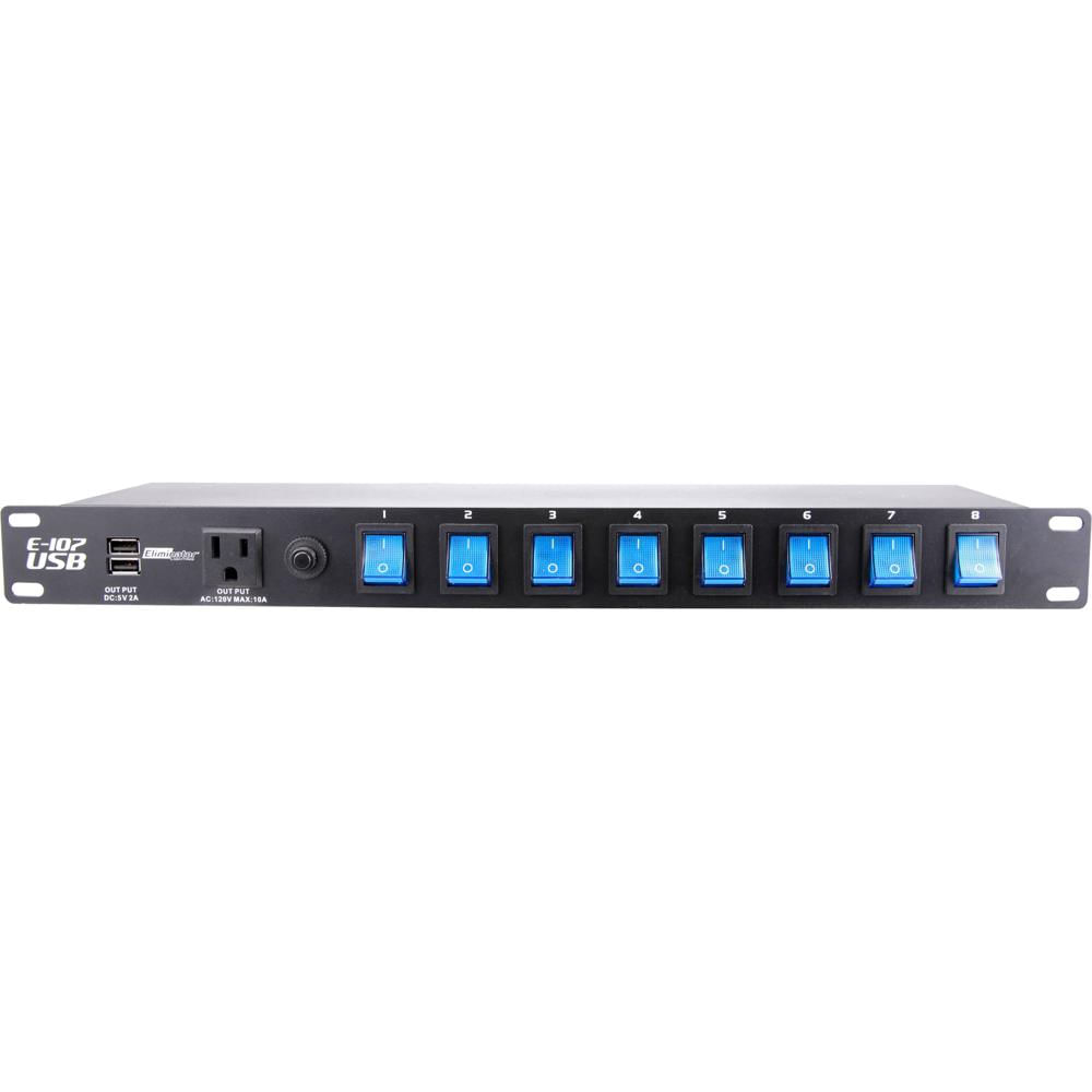 Centro de Alimentación Rack Mount Eliminator Lighting E-107USB - 8 Interruptores, 2 Puertos USB 5 V