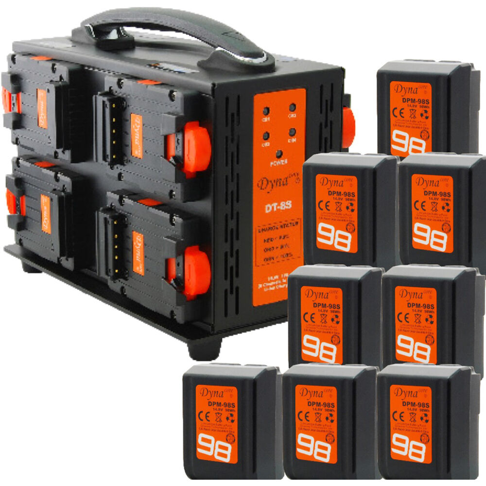 Kit de Baterías Dynacore DPM-98S Tiny V-Mount de 8 Baterías (98Wh) con Cargador Compacto de 8 Bahía