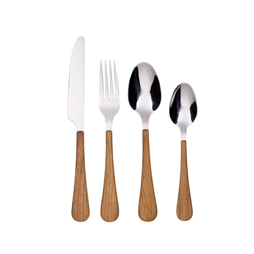 Cubiertos 24 pzas Tipo Madera Acero Inox