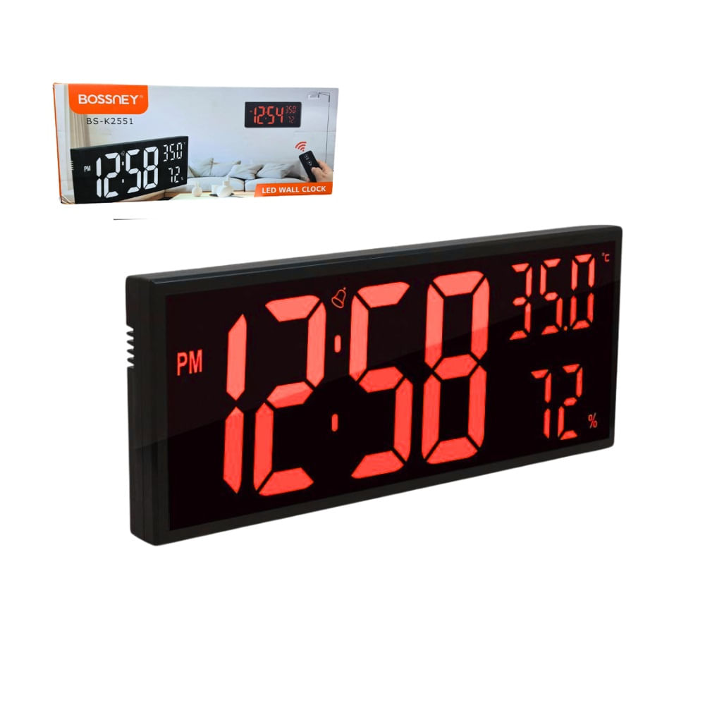 Reloj Rectangular Digital LED con Control BS-K2551 Rojo