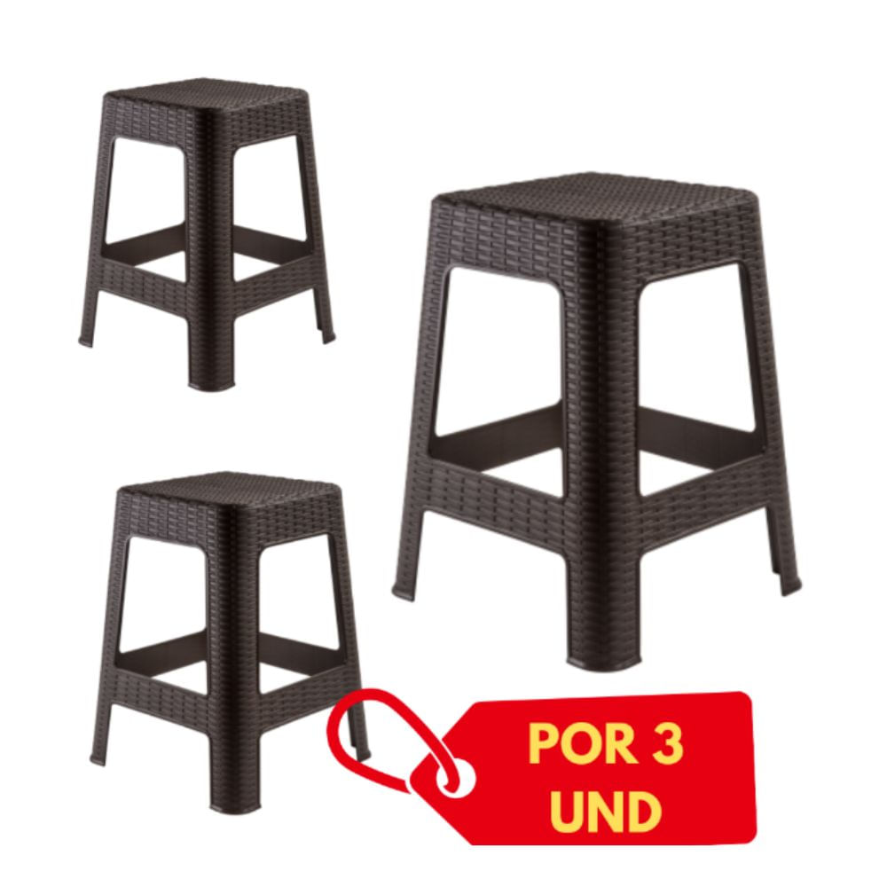 Banco Tabarua X3 unidadess Modelo Tipo Ratán Plástico Color Negro Banco Tabarua X3 unidadess Modelo Tipo Ratán Plástico Color Negro