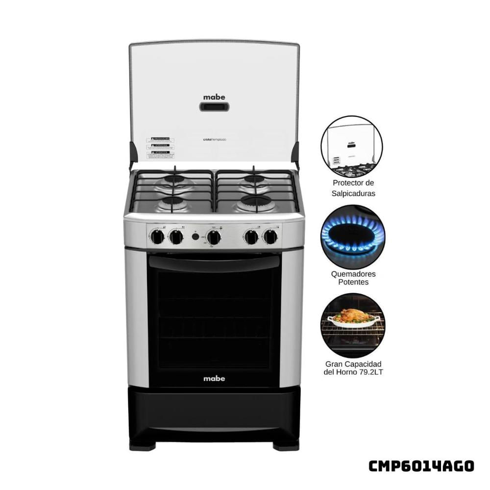 Cocina De Pie MABE a Gas 4 Hornillas Acero INOX CMP6014AG0