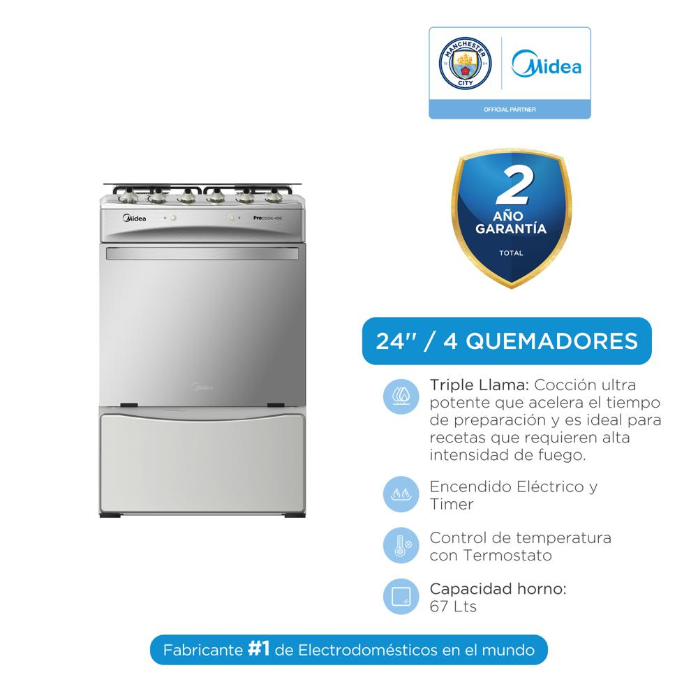 Cocina a Gas Procook 24"" 4 Quemadores Acero Inoxidable