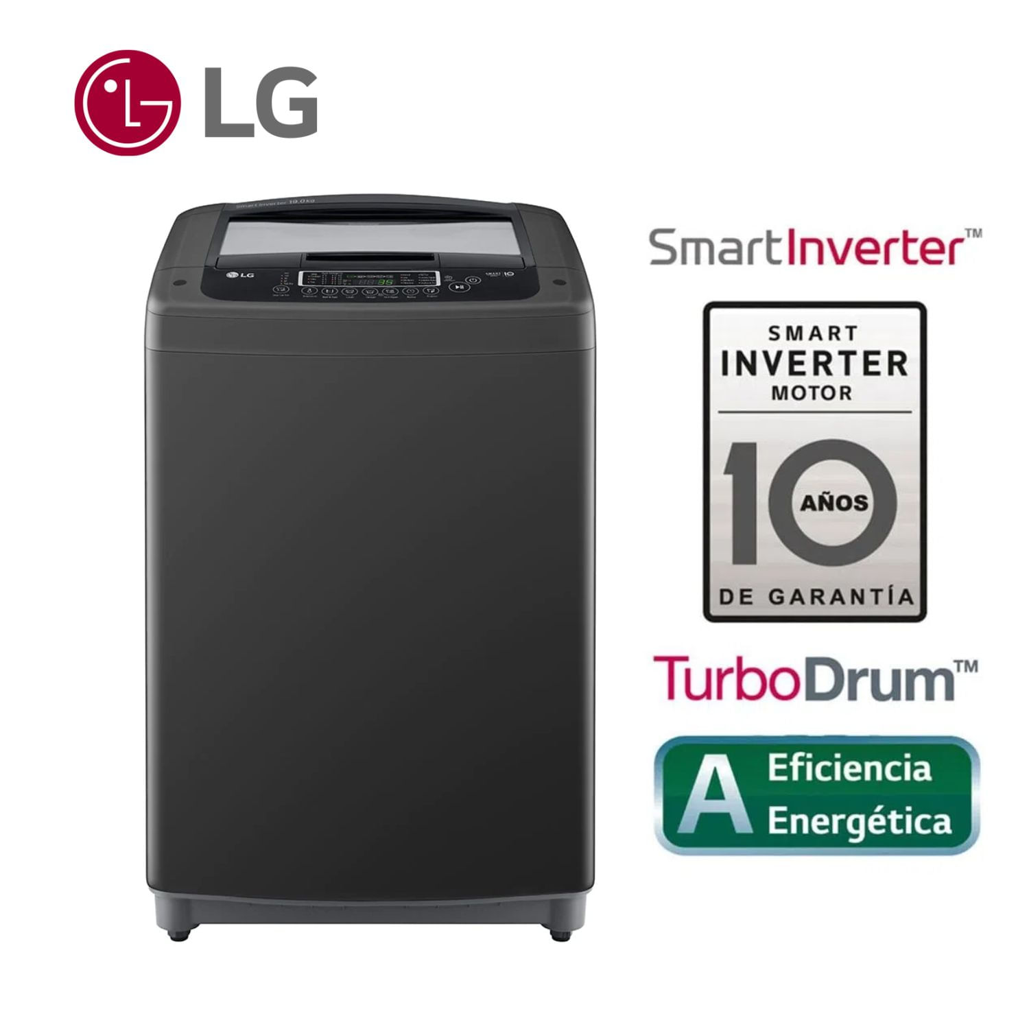 Lavadora LG 19Kg Carga Superior Smart Inverter con TurboDrum WT19BPB- Negro claro