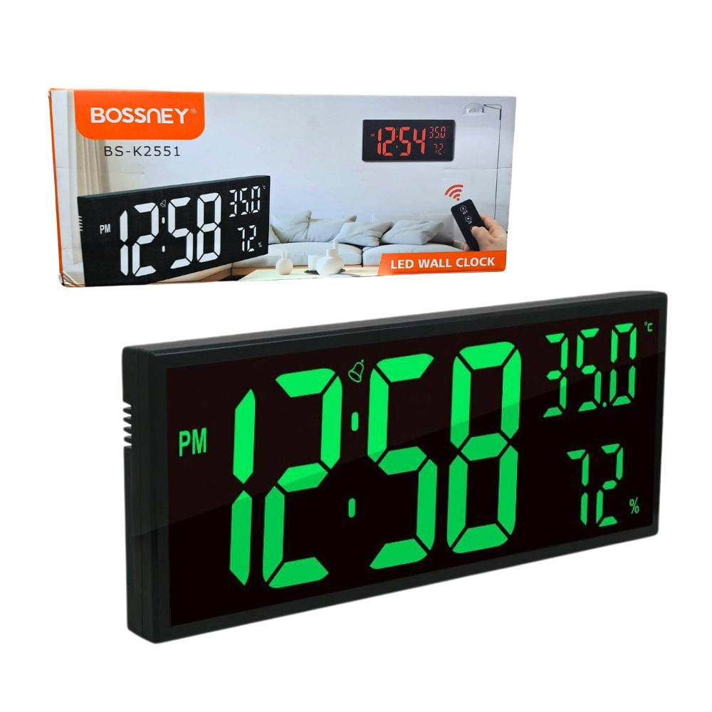Reloj Rectangular Digital LED con Control BS-K2551 Verde