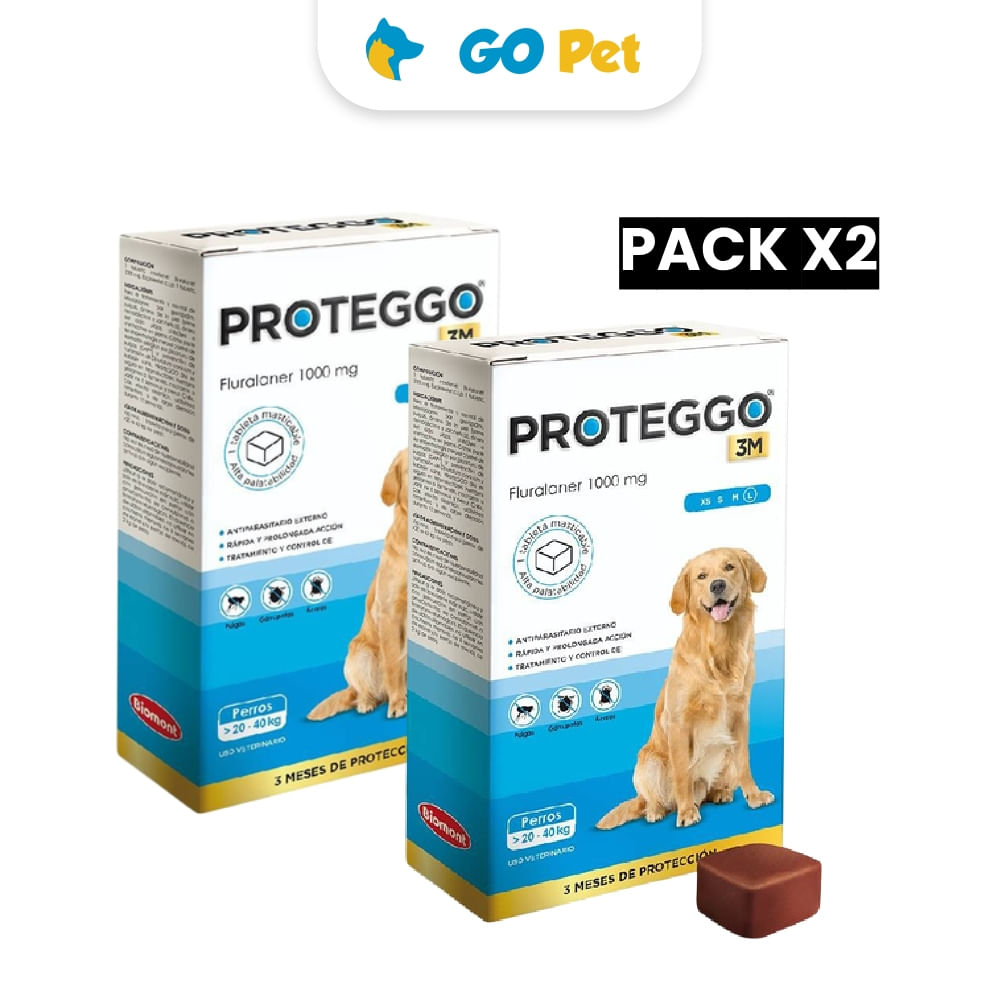 Pack x2 Antipulgas para Perros Proteggo 3M de 20 a 40 Kg x 1 Tableta
