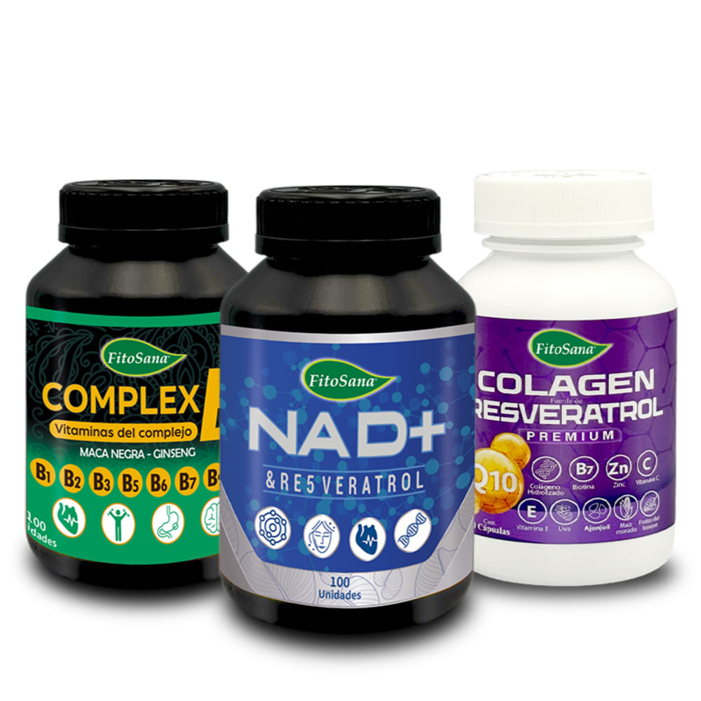Pack 3 Complex B + Nad+ & Re5veratrol + Colagen Resveratrol Premium Fitosana - Capsulas 100u