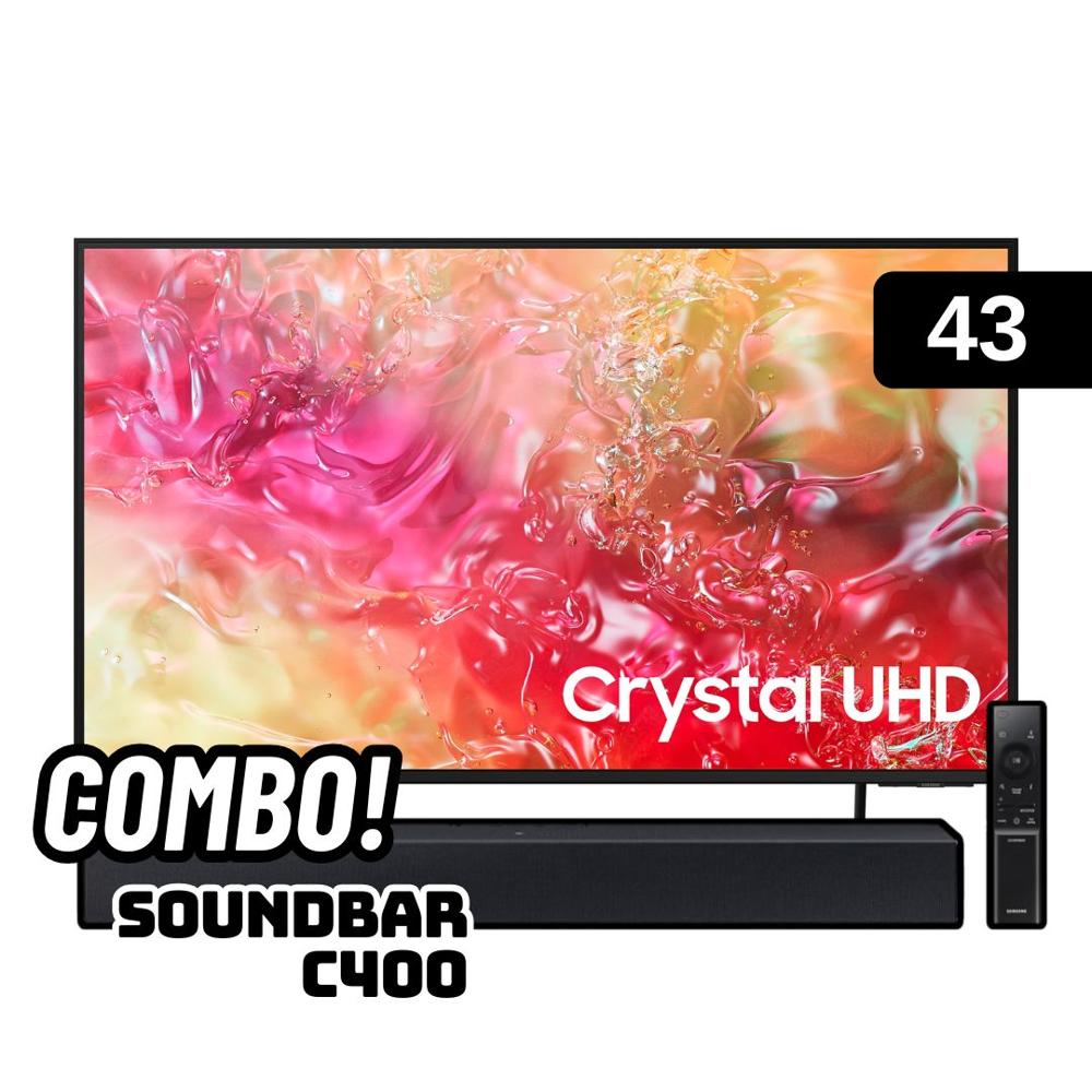 TELEVISOR SAMSUNG 43 SMART TV TIZEN OS 4K CRYSTAL UHD LED UN43DU7000GXPE + SOUNDBAR SAMSUNG C400