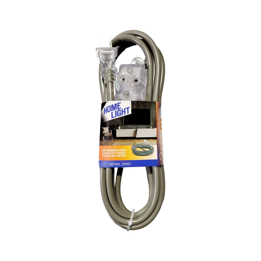 Extensión Eléctrica Vulcanizado 3 Metros x 3 Tomas GRIS