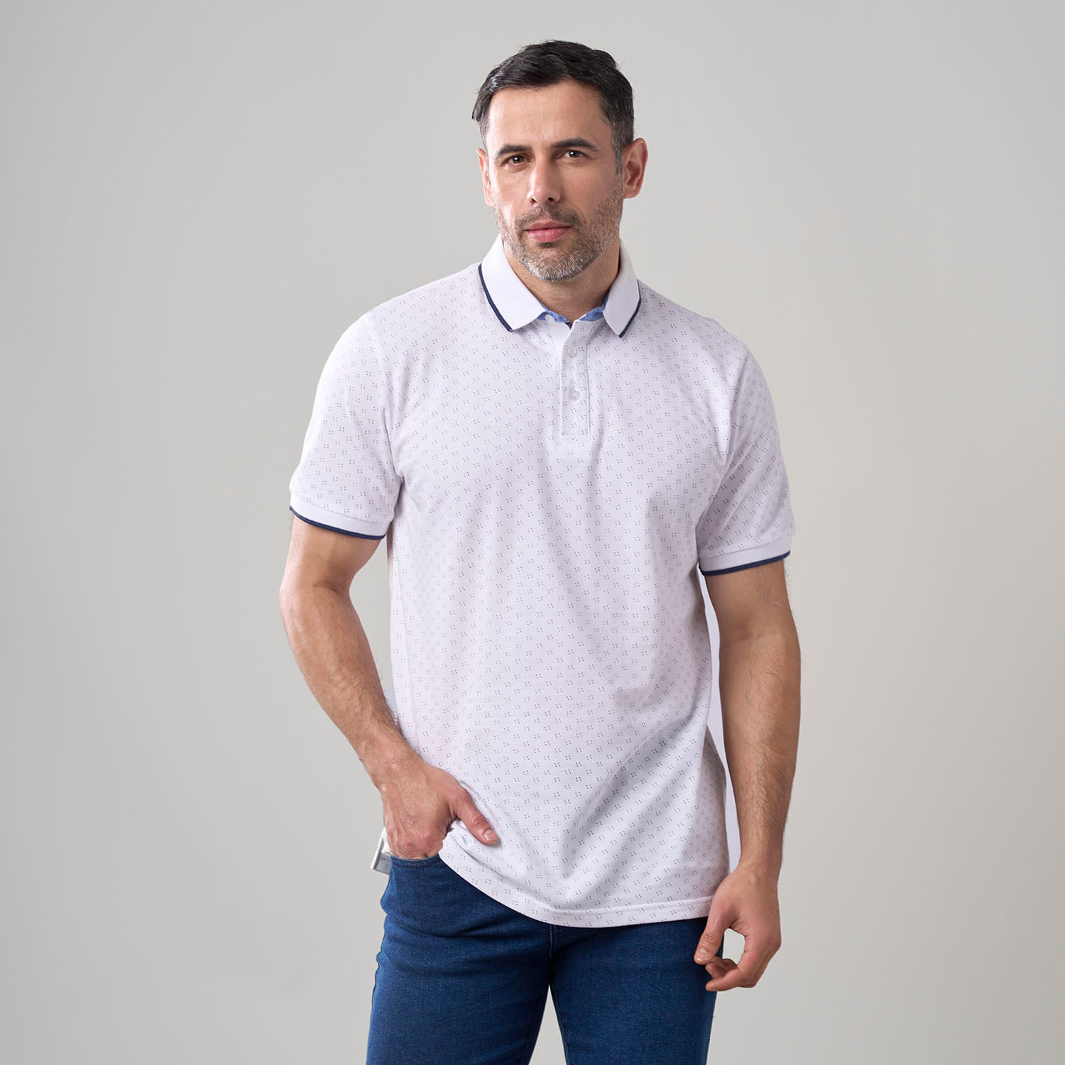 Polo Hombre Madison Print Cuello Borde Manga Corta