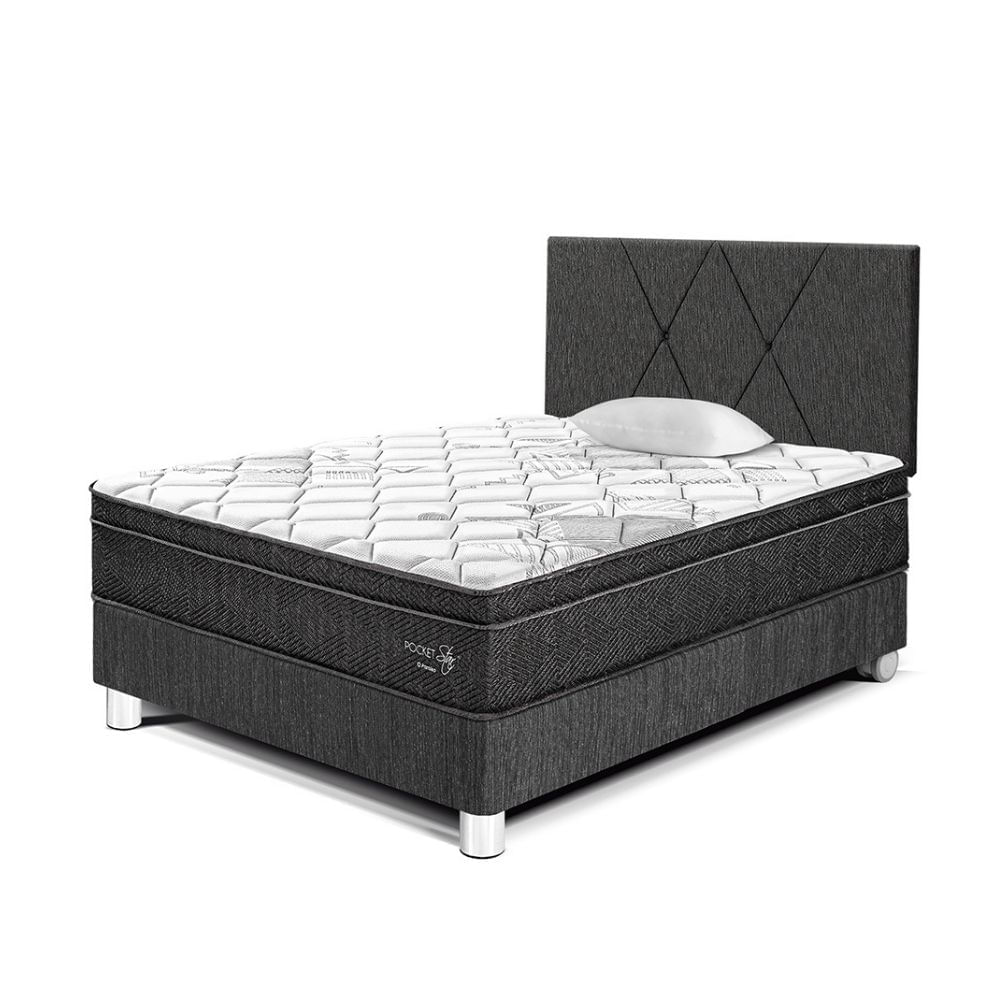 Dormitorio Pocket Star 1.5 plazas Charcoal Paraiso con Resortes Pocket y Acolchado Ergonómico