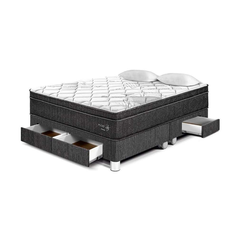 Cama Pocket Star Con Cajones King Charcoal Paraiso