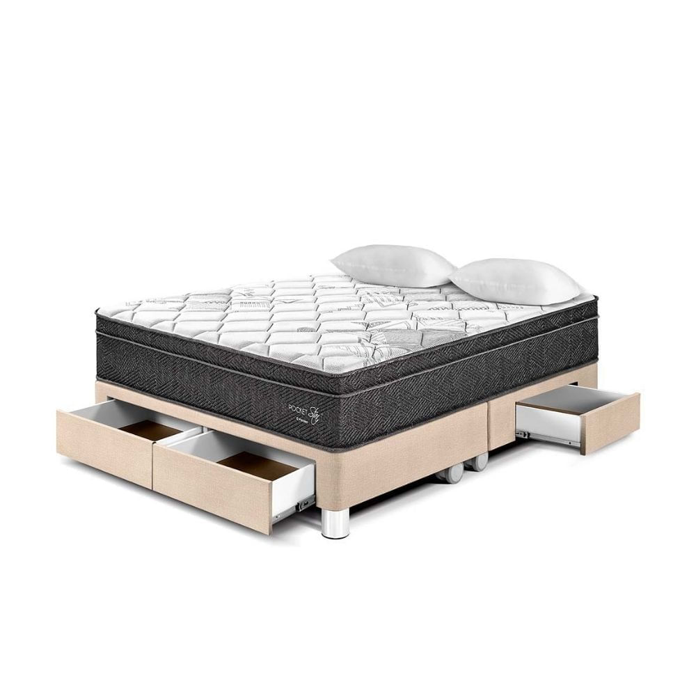 Cama Pocket Star Con Cajones King Champagne Paraiso