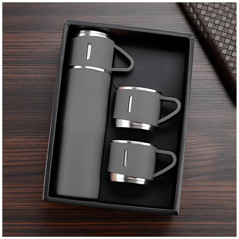 Termo de Acero Inoxidable Bebidas Frías y Calientes de 500 ml + 3 Tazas Gris
