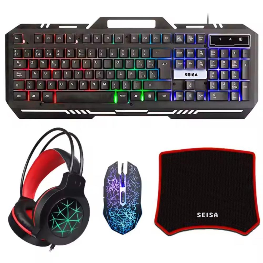 Combo Gamer 4 en 1 Teclado+Mouse+Audífonos+Pd Mouse RGB Seisa DN-G11 PC Laptop