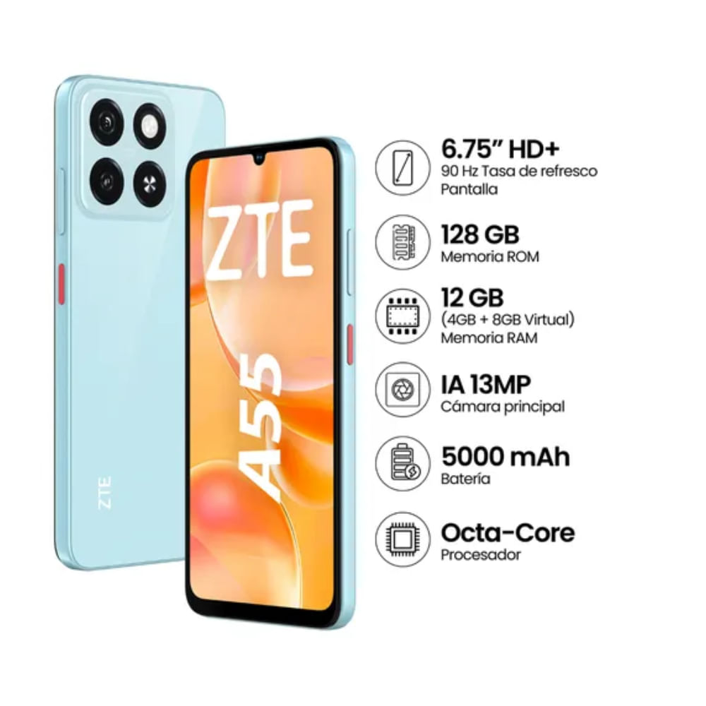 Celular Libre ZTE A55 6.75"" 128GB 4GB RAM Blue