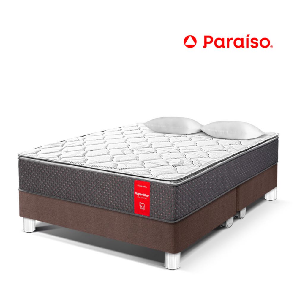 Cama Paraíso Super Star Queen Chocolate + 2 almohadas + prot