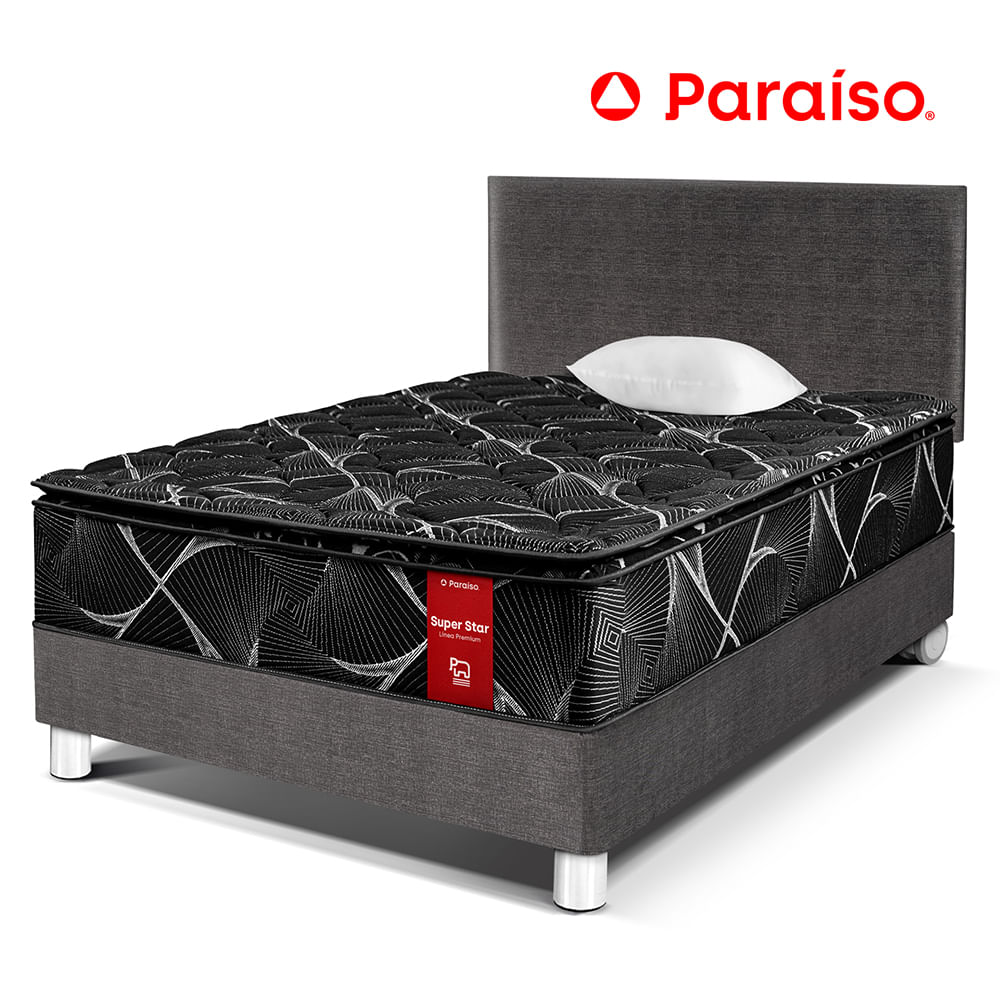 Dormitorio Super Star Negro 1.5 Plazas + Respaldo
