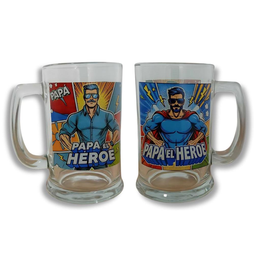 Vaso Shop de Vidrio con Asa 400 ml Día del Padre Papá Héroe