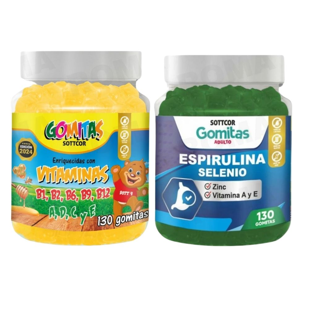 PACK 2 GOMITAS VITAMINAS PARA NIÑOS + ESPIRULINA ADULTOS 260 UND