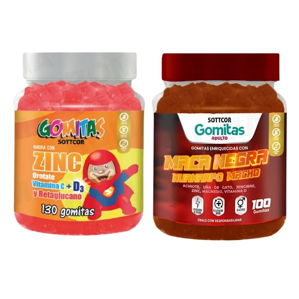 PACK 2 GOMITAS ZINC OROTATE NIÑOS 130UND + GOMITAS MACA NEGRA 100UND