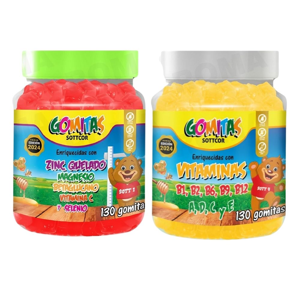 PACK 2 GOMITAS ZINC QUELADO NIÑOS  + VITAMINAS PARA NIÑOS 260 UND