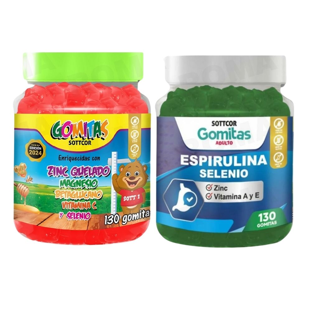 PACK 2 GOMITAS ZINC QUELADO NIÑOS + ESPIRULINA ADULTOS 260 UND