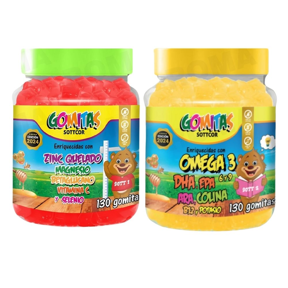 PACK 2 GOMITAS ZINC QUELADO NIÑOS  + OMEGA 3 NIÑOS 260 UND
