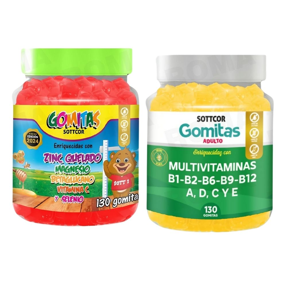 PACK 2 GOMITAS ZINC QUELADO NIÑOS + MULTIVITAMINAS ADULTOS 260 UND