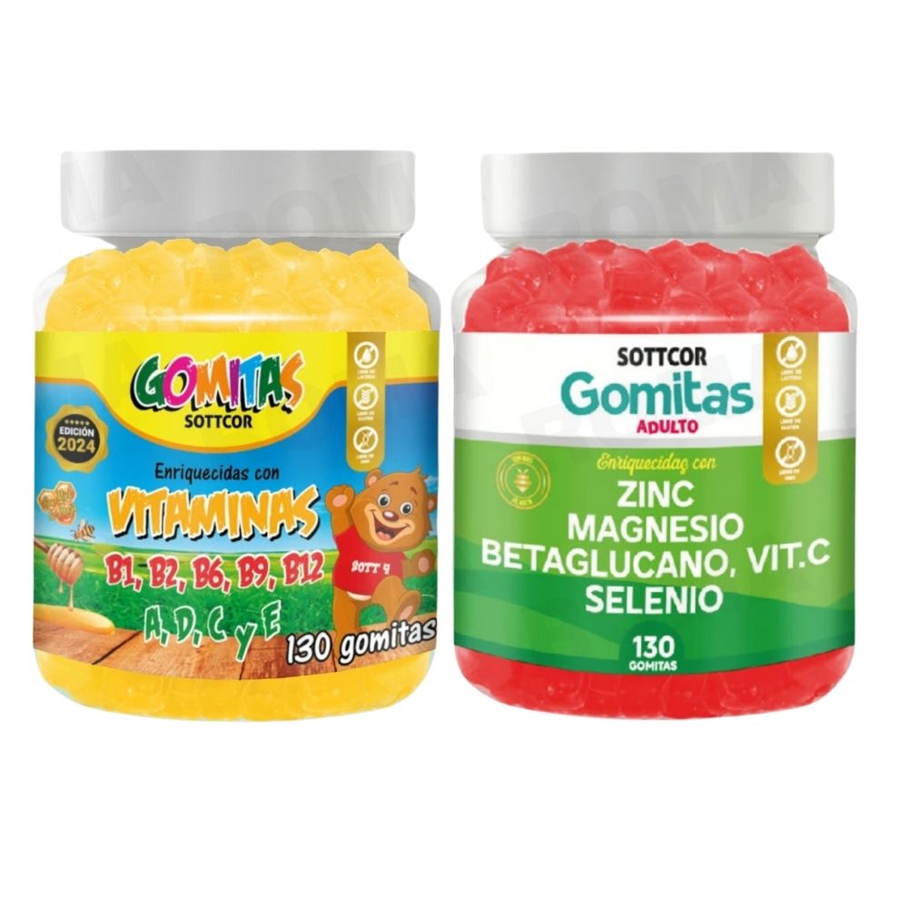 PACK 2 GOMITAS VITAMINAS PARA NIÑOS + ZINC ADULTO 260 UND
