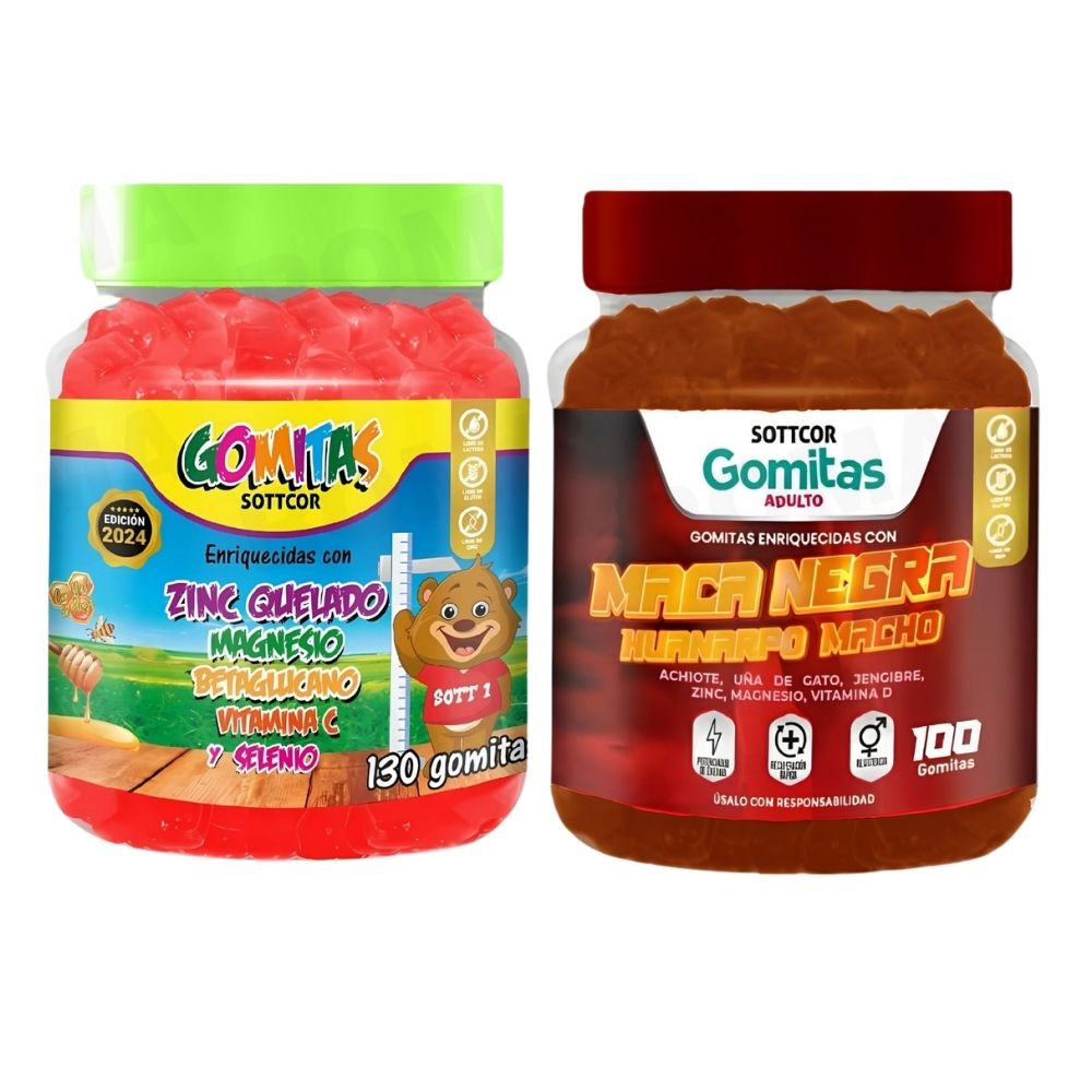 PACK 2 GOMITAS ZINC QUELADO NIÑOS + GOMITAS MACA NEGRA 100 UND
