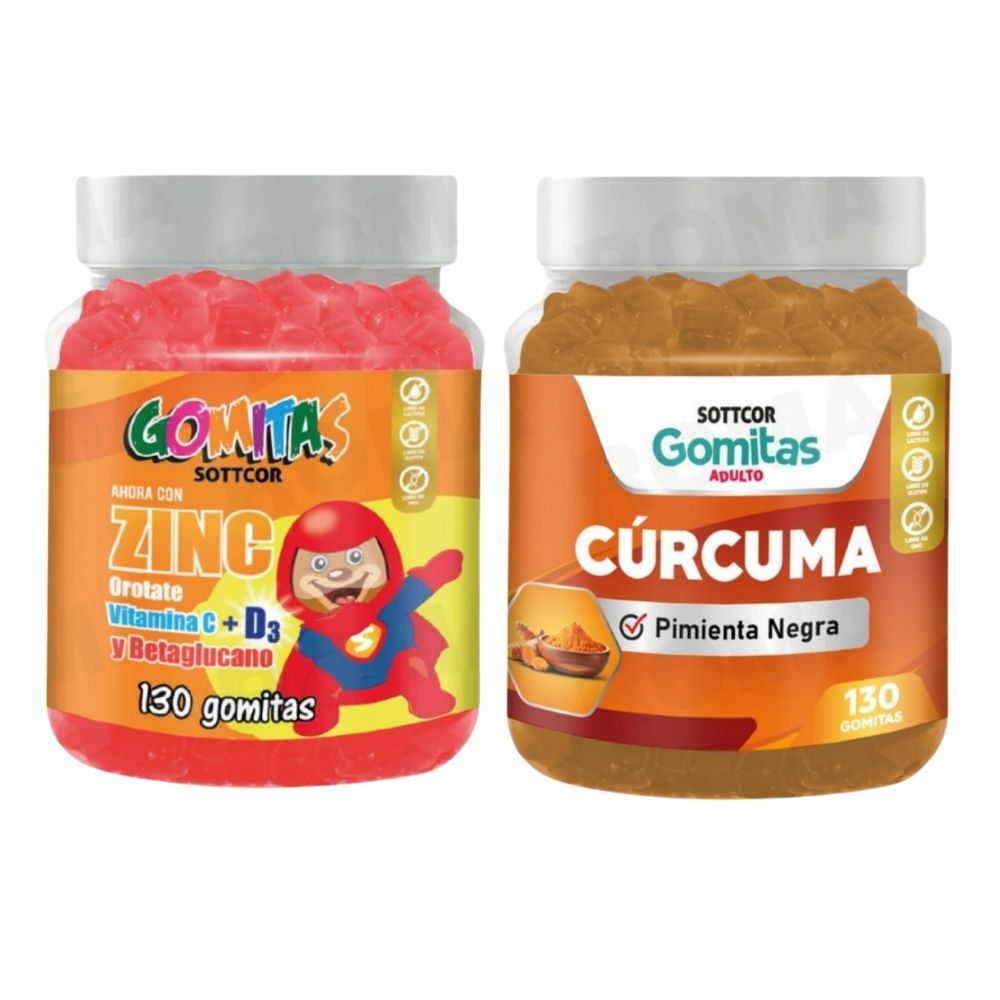 PACK 2 GOMITAS ZINC OROTATE NIÑOS 130UND + GOMITAS CÚRCUMA 130UND