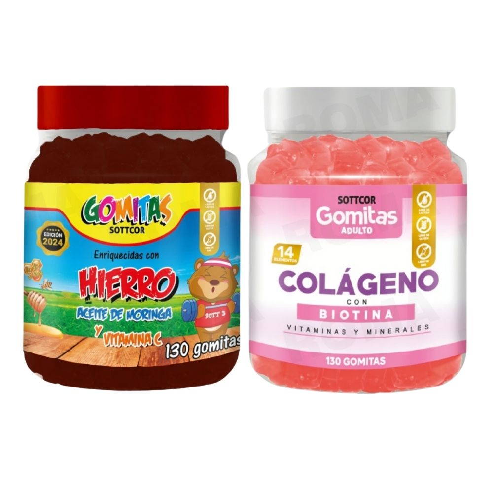 PACK 2 GOMITAS HIERRO NIÑOS + COLAGENO ADULTOS 130 UND