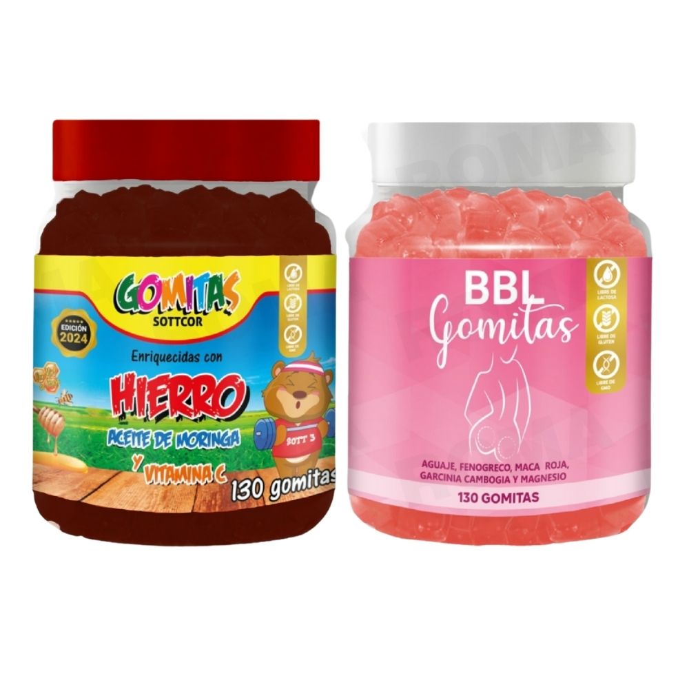 PACK 2 GOMITAS HIERRO NIÑOS  + GOMITAS AGUAJE BBL 260 UND