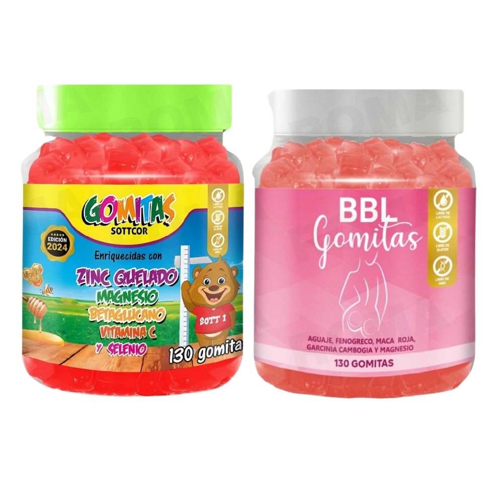 PACK 2 GOMITAS ZINC QUELADO NIÑOS + GOMITAS AGUAJE BBL 260 UND