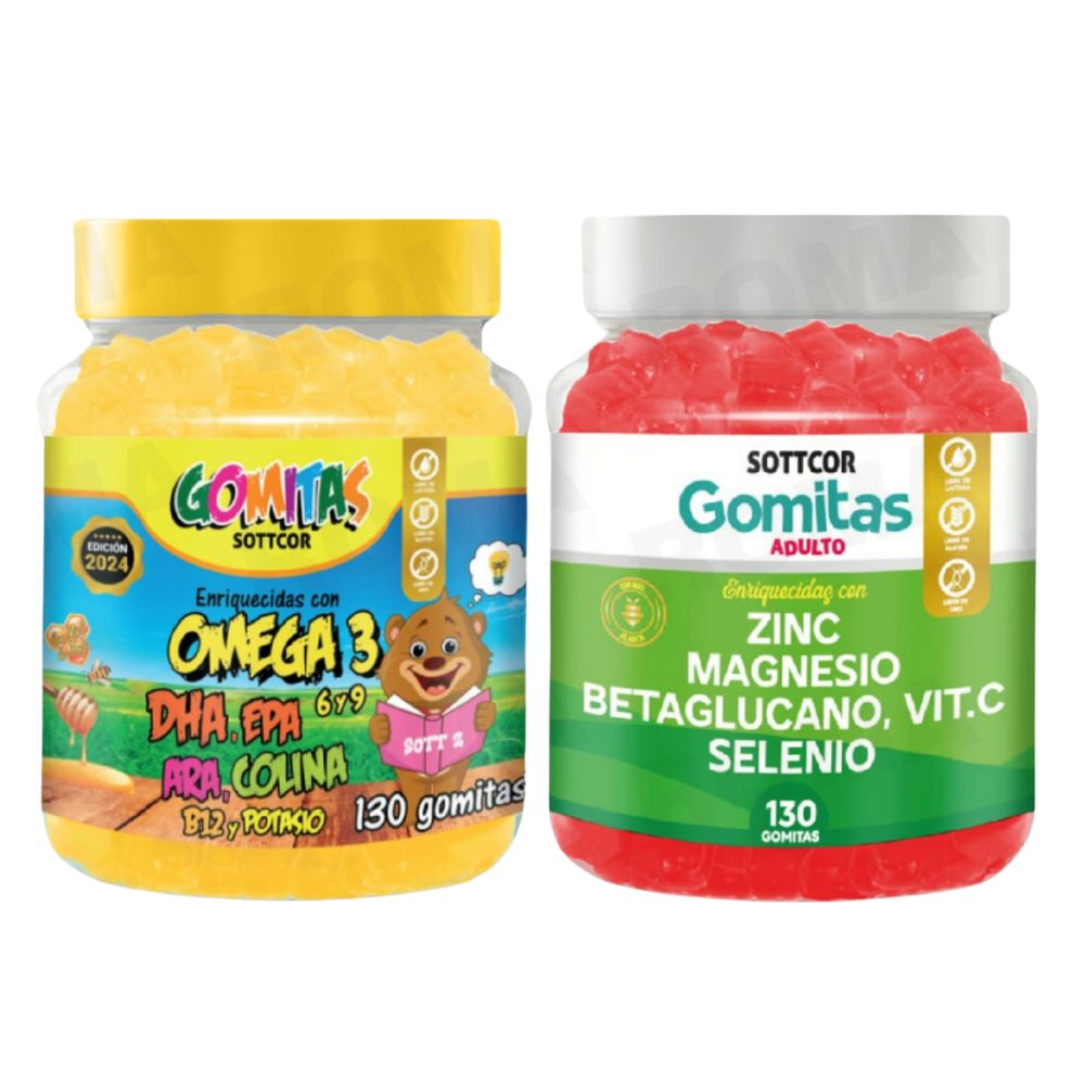 PACK 2 GOMITAS OMEGA 3 NIÑOS + ZINC ADULTO 260 UND