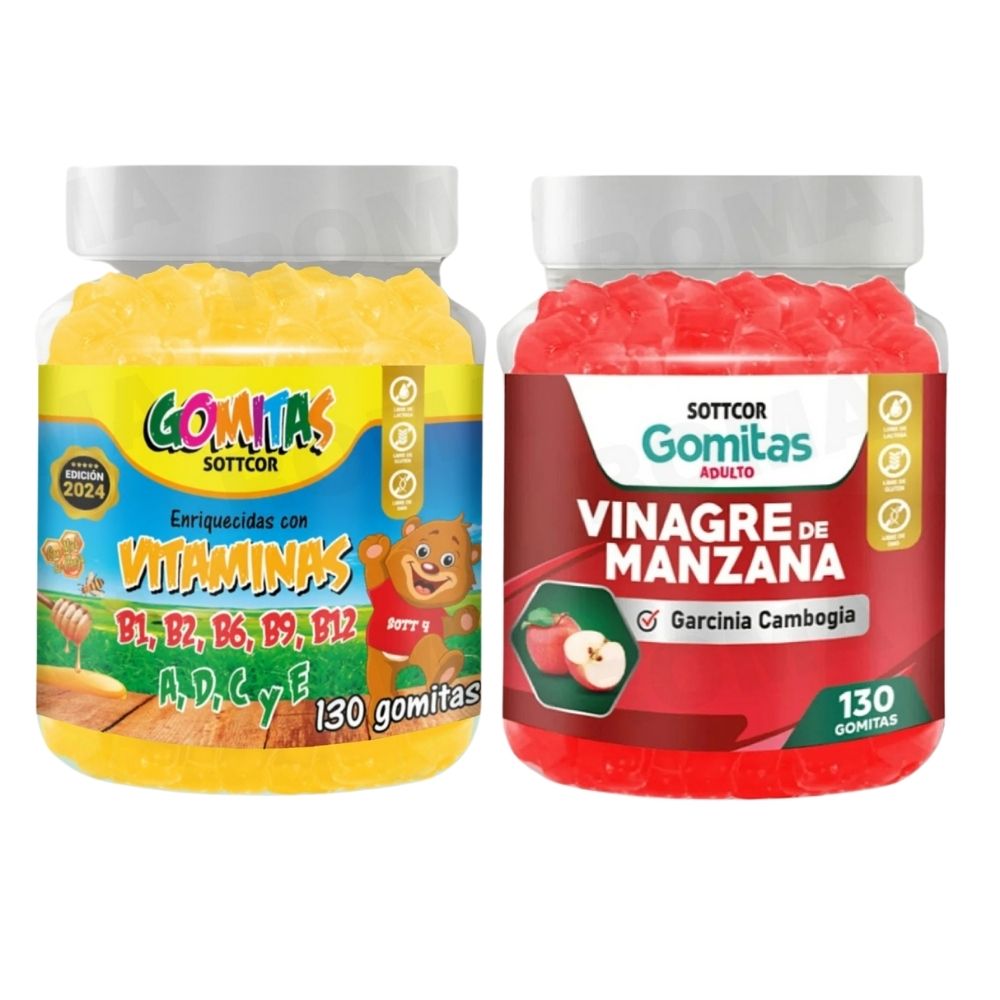 PACK 2 GOMITAS VITAMINAS PARA NIÑOS + VINAGRE DE MANZANA 130 UND
