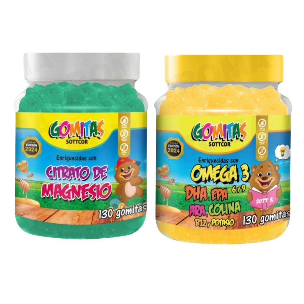 PACK 2 GOMITAS CITRATO DE MAGNESIO NIÑOS + OMEGA 3 NIÑOS 260 UND