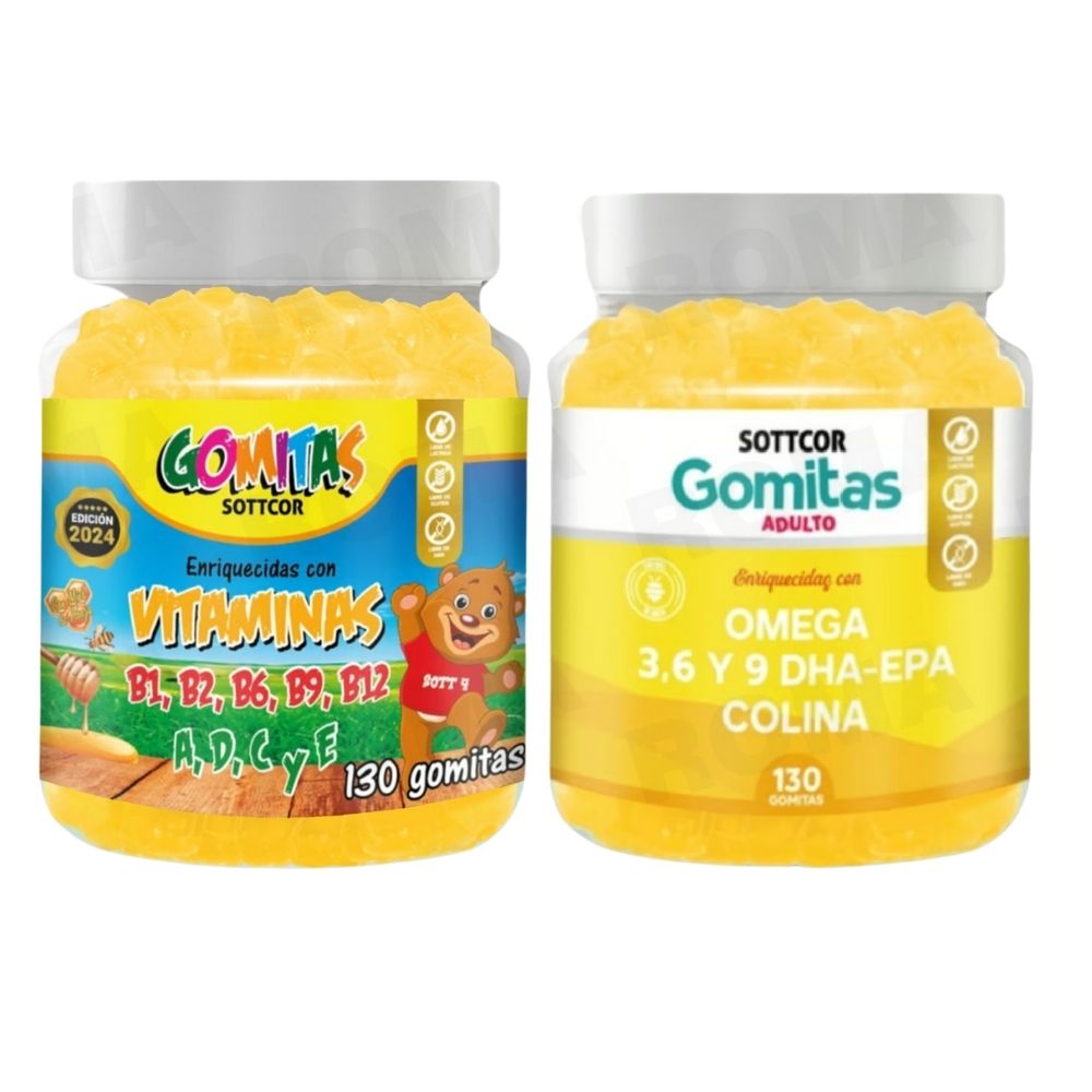 PACK 2 GOMITAS VITAMINAS PARA NIÑOS + OMEGA 3 ADULTO 260 UND