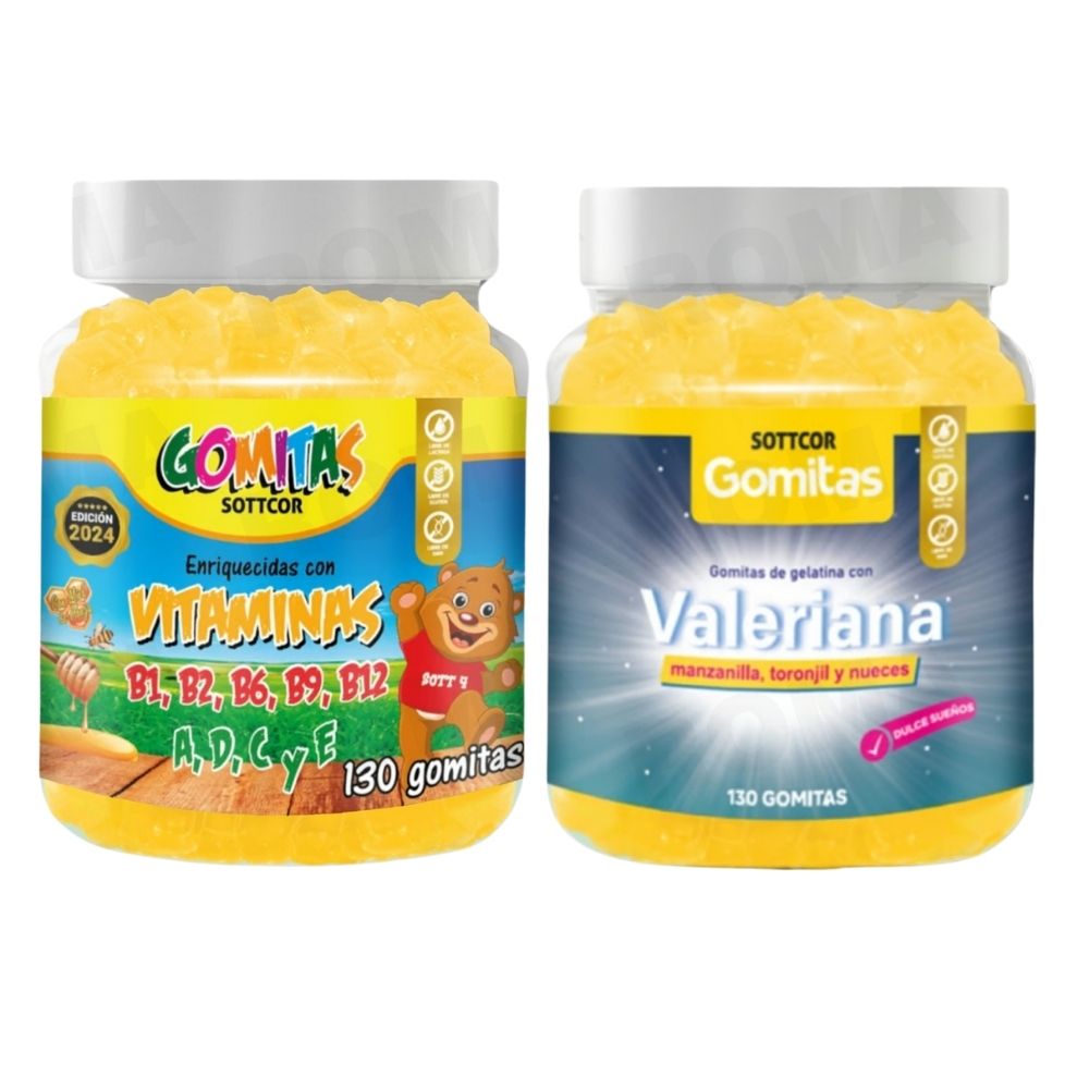 PACK 2 GOMITAS VITAMINAS PARA NIÑOS + GOMITAS VALERIANA ADULTOS 260UND