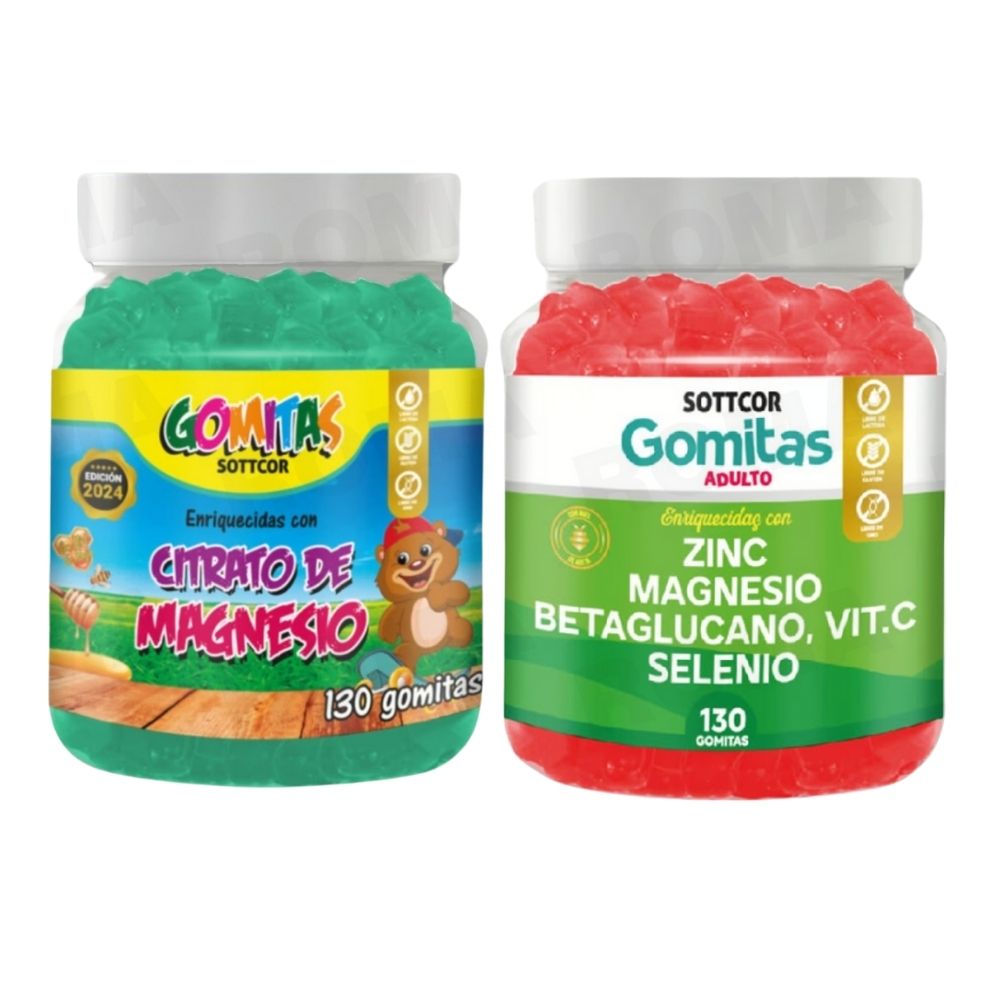 PACK 2 GOMITAS CITRATO DE MAGNESIO NIÑOS + ZINC ADULTO 260 UND