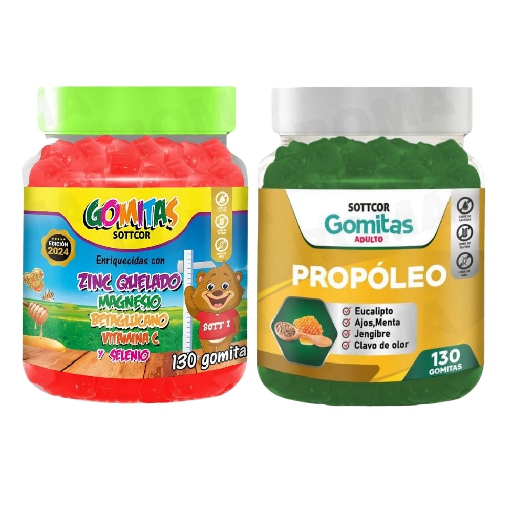 PACK 2 GOMITAS ZINC QUELADO NIÑOS + PROPOLEO ADULTO 260 UND