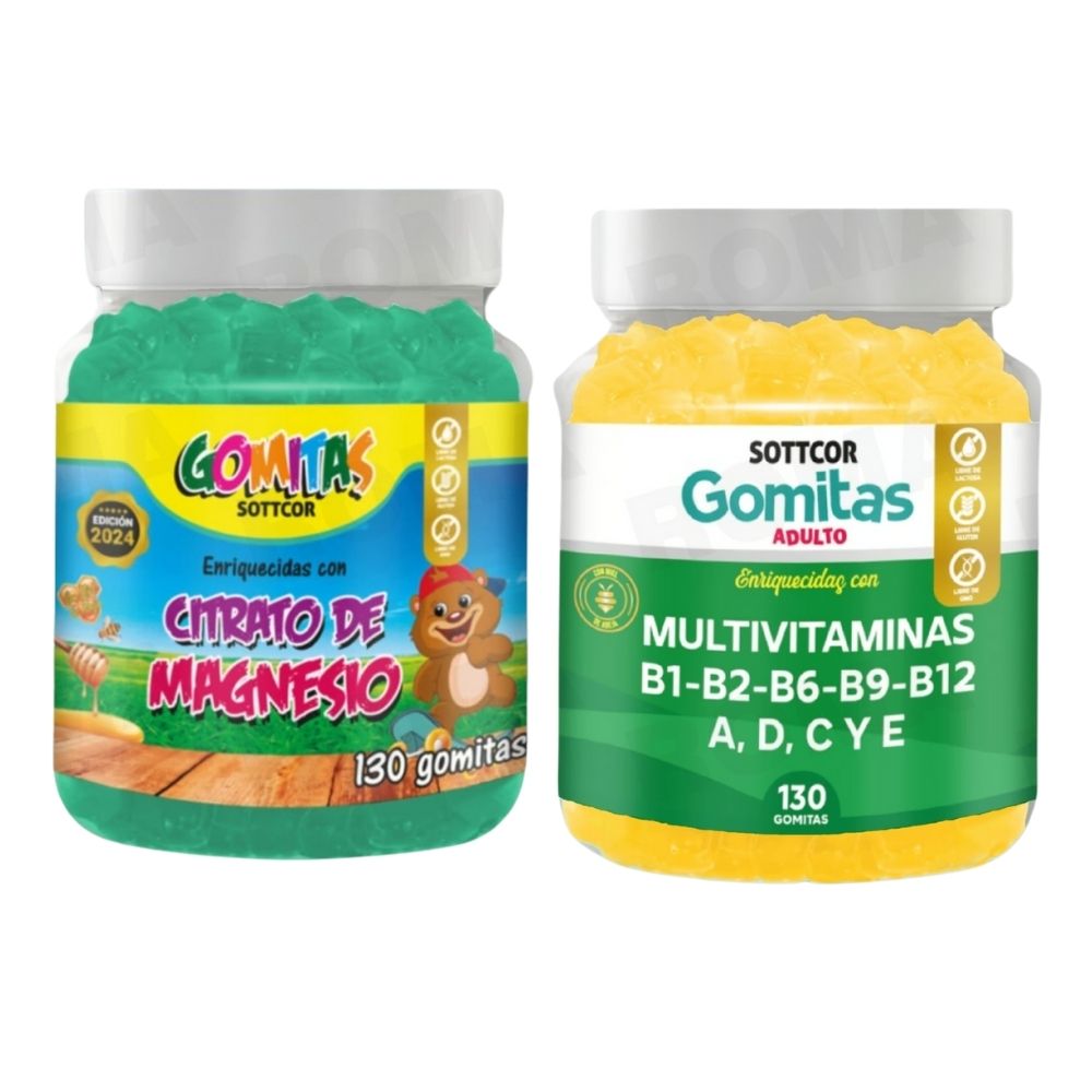 PACK 2 CITRATO DE MAGNESIO NIÑOS + MULTIVITAMINAS ADULTOS 260 UND